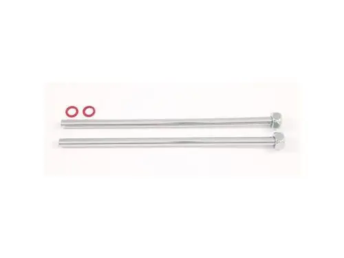 Zwei Metallstangen mit Sechskopf und zwei roten Dichtungsringen. Ideal Standard Produkt, zur Verwendung in verschiedenen Anwendungen.